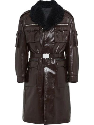 prada shearling coat brown